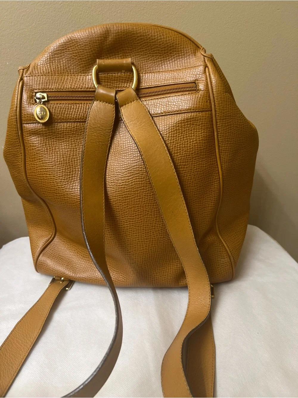 Christian Dior Large Cognac Textured Leather Backpack
